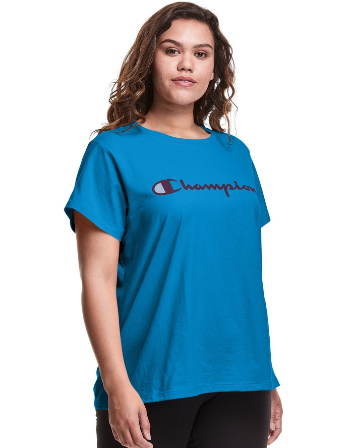 Camiseta Champion Mujer - Plus Classic Script Logo ( Azules ) 6750283-EJ